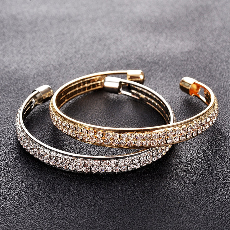 Luxury Two-Row Diamonds Open Bangle - Timeless Elegance