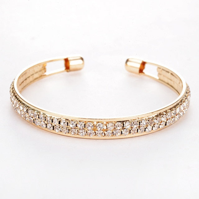 Luxury Two-Row Diamonds Open Bangle - Timeless Elegance