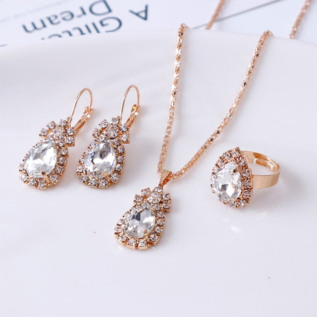 Luxury Water Drop Rhinestone Jewelry Set - Elegance and Opulence