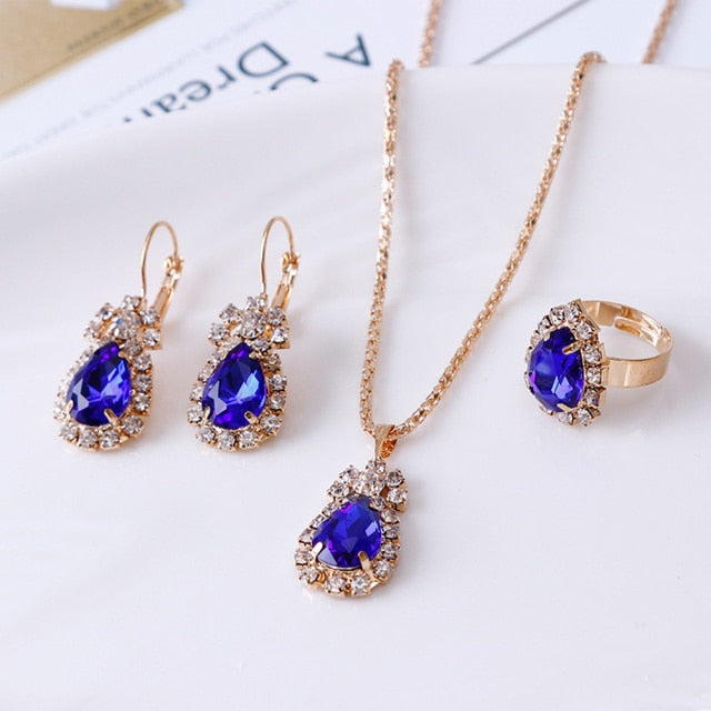 Luxury Water Drop Rhinestone Jewelry Set - Elegance and Opulence