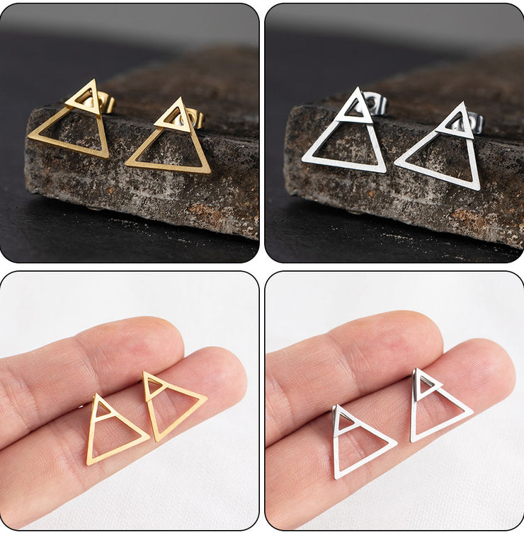 Korean Minimalist Golden Triangle Stud Earrings - Stainless Steel