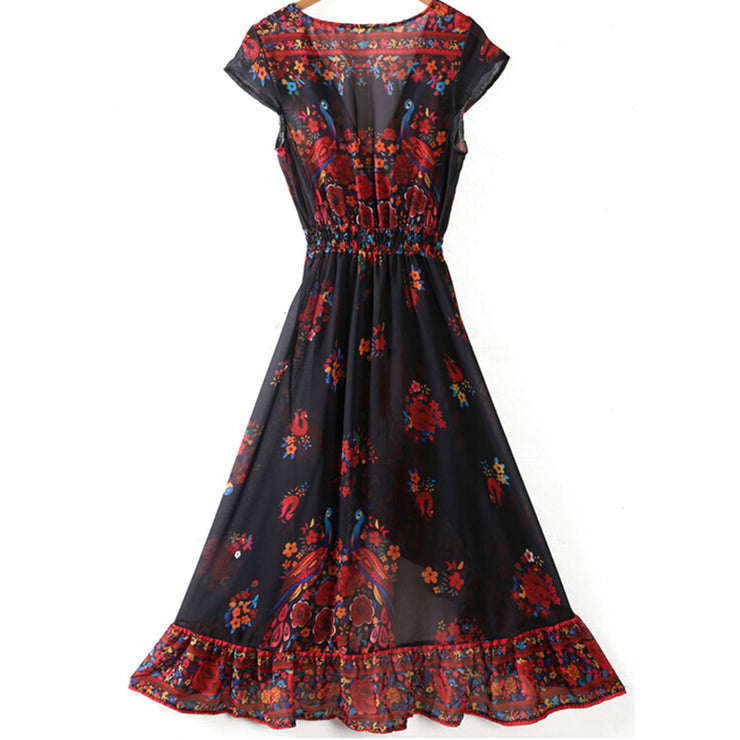 Timeless Elegance: Vintage Boho V-Neck Long Maxi Dress