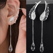 Bohemian Crystal Earrings - Silver Plated Angel Wing Drop Dangle Ear Stud for Women