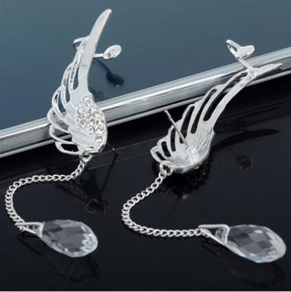 Bohemian Crystal Earrings - Silver Plated Angel Wing Drop Dangle Ear Stud for Women