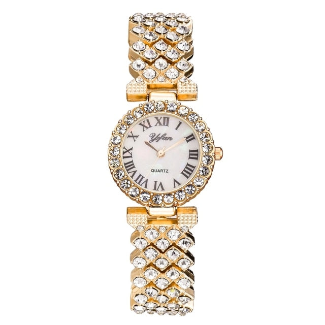 Diamond Elegance: Luxury Rose Gold Watch Set for Fashionable Women – 2pcs Set