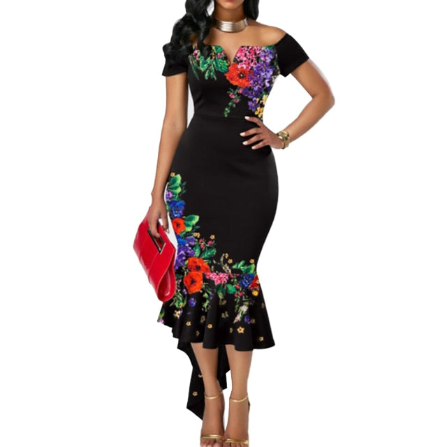 Floral Glamour: Summer Women Dress with Flower Embroidered Off-Shoulder, Sexy Sleeveless, and Ruffles for Evening Party Chic