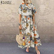 Bohemian Bliss: Casual Short Sleeve High Waist Print Summer Dress for Women