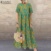 Bohemian Bliss: Casual Short Sleeve High Waist Print Summer Dress for Women