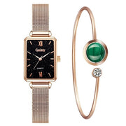 Green Dial Elegance: Fashion Square Women's Watch Set