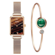 Green Dial Elegance: Fashion Square Women's Watch Set