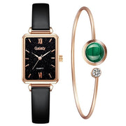 Green Dial Elegance: Fashion Square Women's Watch Set