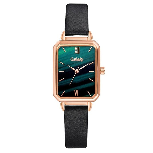 Green Dial Elegance: Fashion Square Women's Watch Set