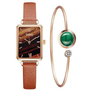 Green Dial Elegance: Fashion Square Women's Watch Set