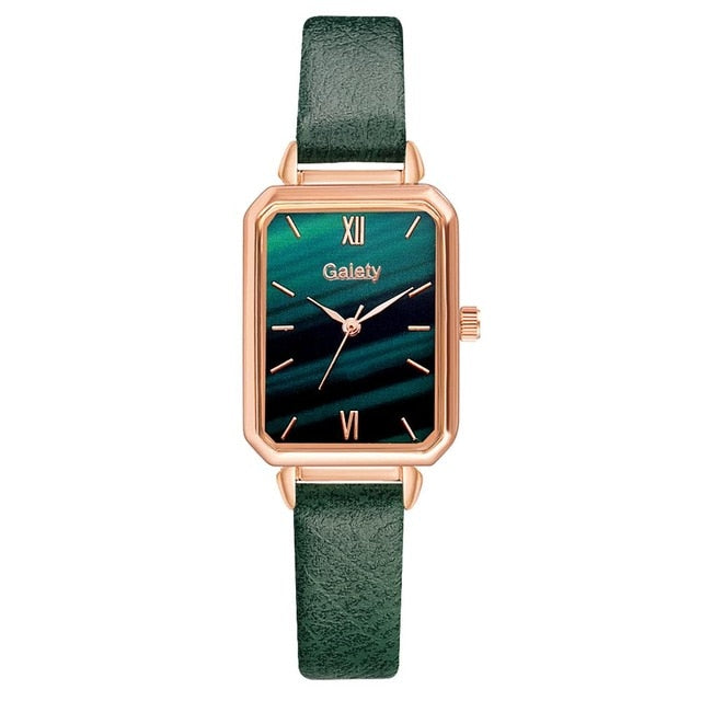 Green Dial Elegance: Fashion Square Women's Watch Set