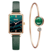 Green Dial Elegance: Fashion Square Women's Watch Set