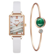 Green Dial Elegance: Fashion Square Women's Watch Set