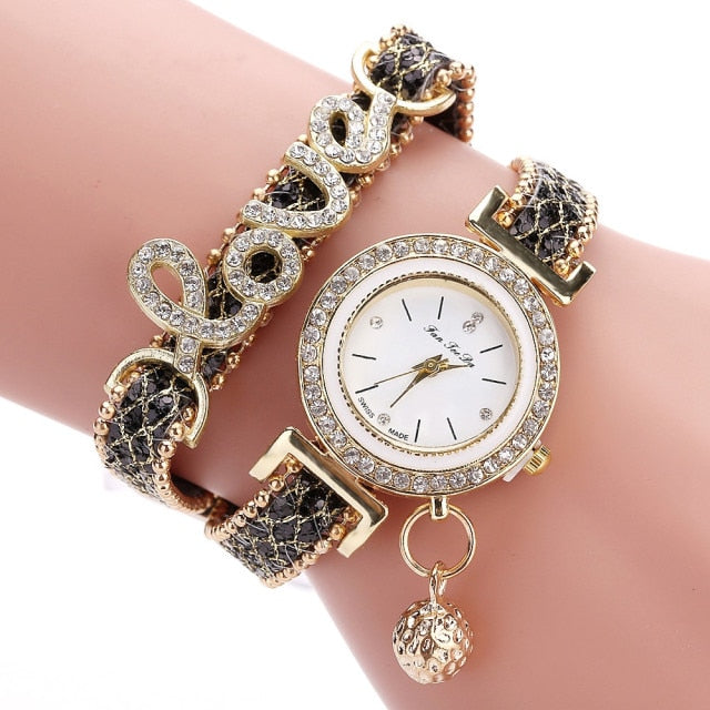 Luxury Love: Brand Women's Rhinestone Bracelet Watch